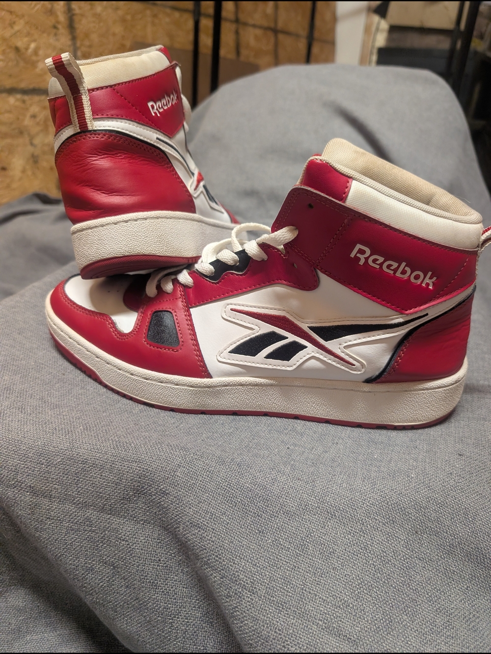Reebok Red and White Retro High-Top Sneakers